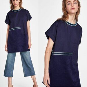 Zara Faux Suede Oversized Short Sleeve Shirt Dress